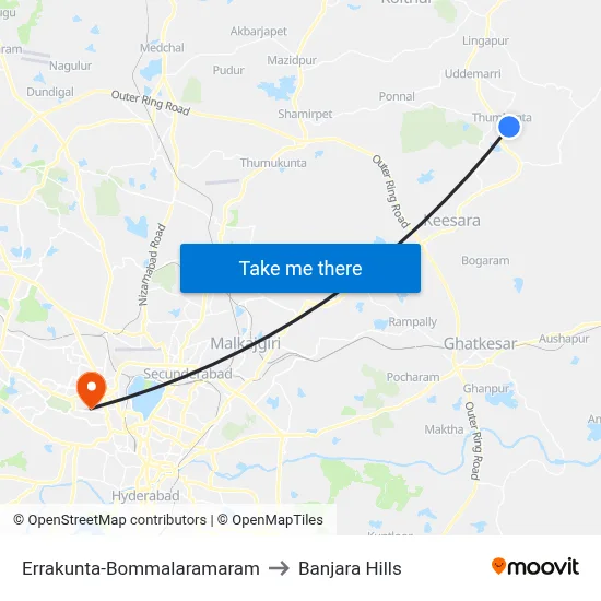 Errakunta-Bommalaramaram to Banjara Hills map