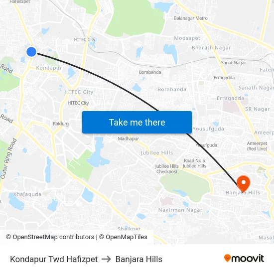 Kondapur Twd Hafizpet to Banjara Hills map