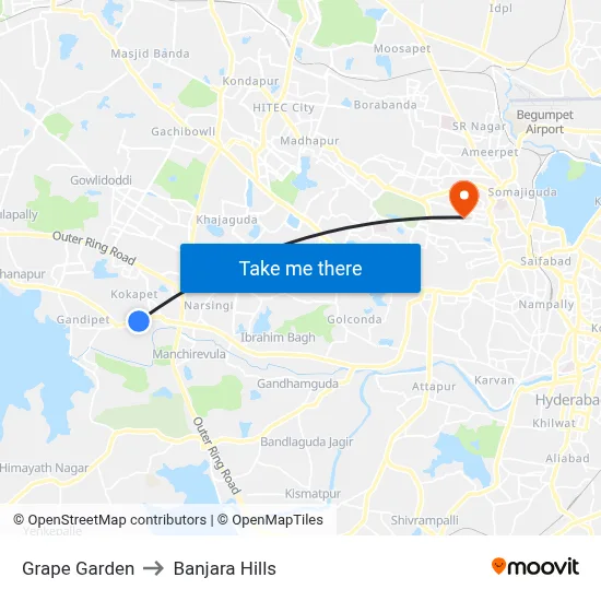 Grape Garden to Banjara Hills map
