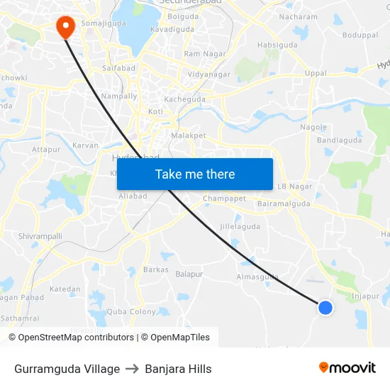 Gurramguda Village to Banjara Hills map