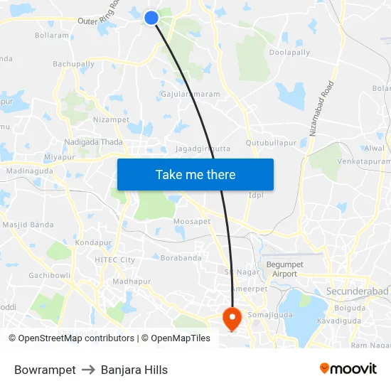 Bowrampet to Banjara Hills map