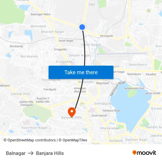 Balanagar Twd Jeedimetla to Banjara Hills map