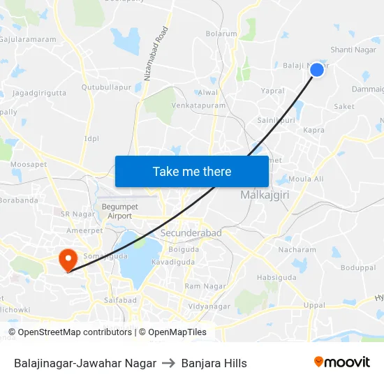 Balajinagar-Jawahar Nagar to Banjara Hills map