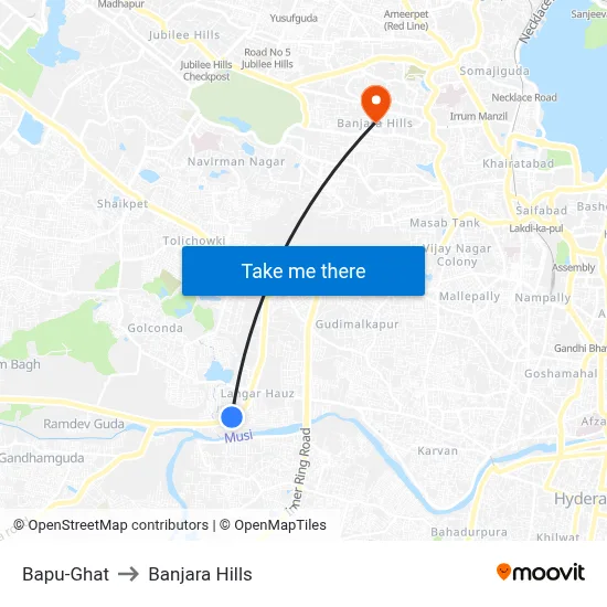Bapu-Ghat to Banjara Hills map