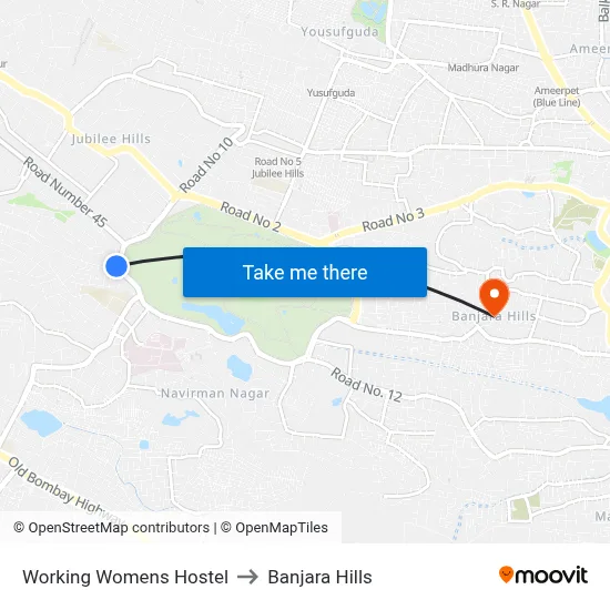 Working Womens Hostel Twd Kondapur to Banjara Hills map