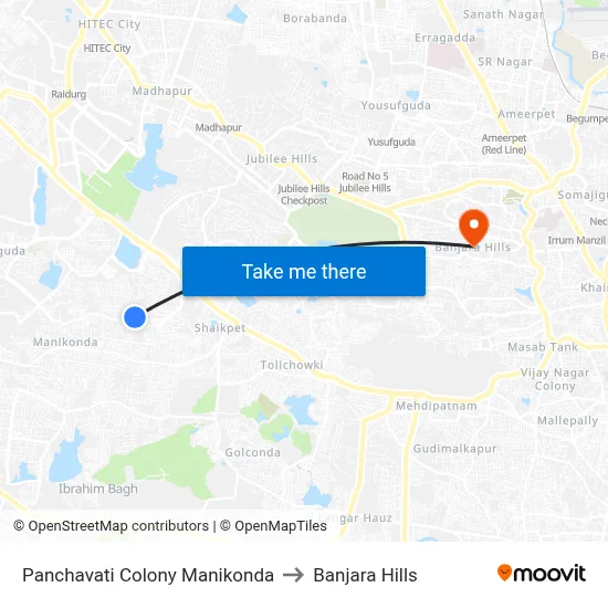 Panchavati Colony  Manikonda to Banjara Hills map