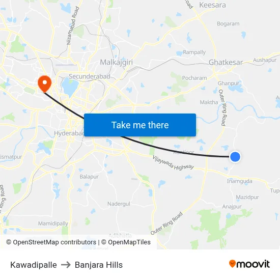 Kawadipally Twd Pillaipally to Banjara Hills map