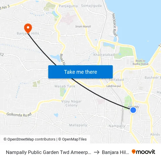 Nampally Public Garden Twd Ameerpet to Banjara Hills map