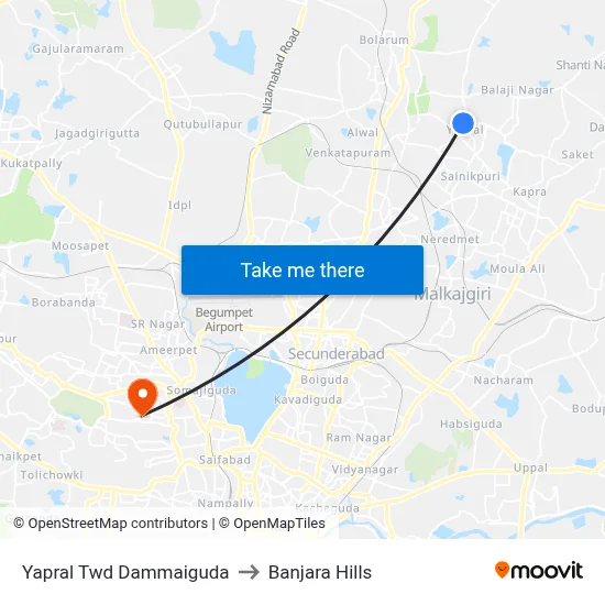 Yapral Twd Dammaiguda to Banjara Hills map