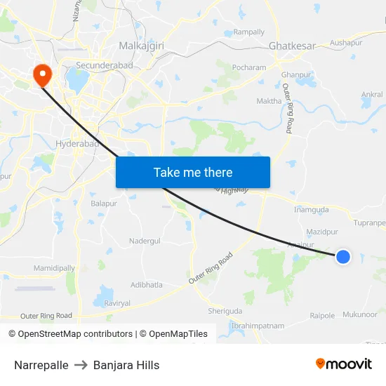 Narrepalle to Banjara Hills map