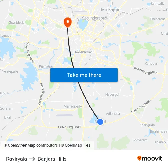 Raviryala to Banjara Hills map