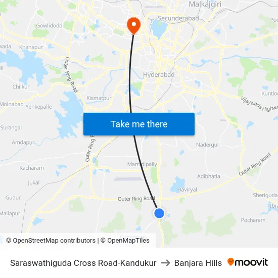 Saraswathiguda Cross Road-Kandukur to Banjara Hills map