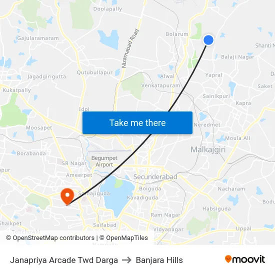 Janapriya Arcade Twd Darga to Banjara Hills map