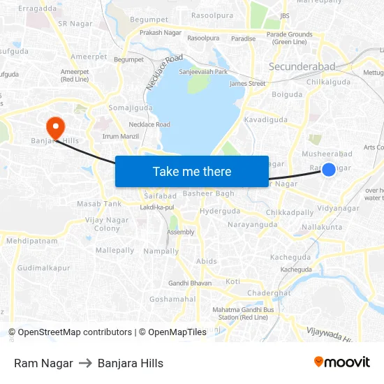 Ramnagar X Rd Twd RTC X Road to Banjara Hills map