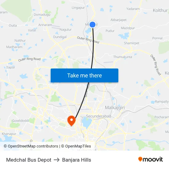 Medchal Bus Depot to Banjara Hills map