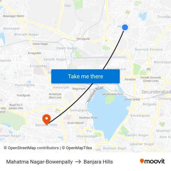 Mahatma Nagar-Bowenpally to Banjara Hills map