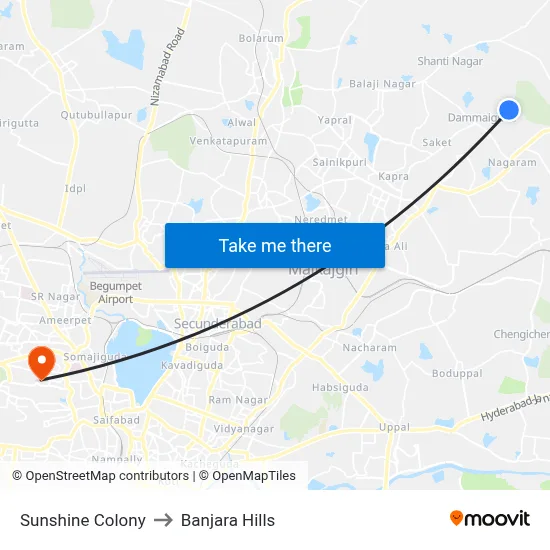 Sunshine Colony Twd Dammaiguda to Banjara Hills map