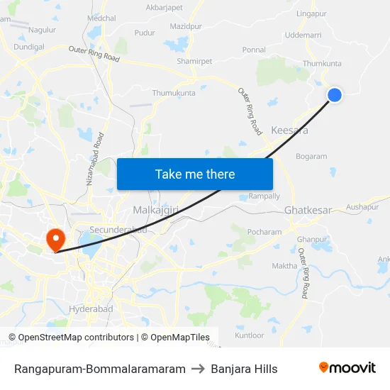 Rangapuram-Bommalaramaram to Banjara Hills map