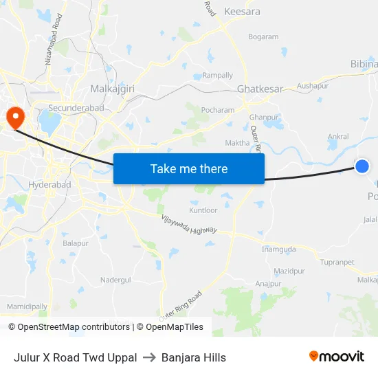 Julur X Road Twd Uppal to Banjara Hills map