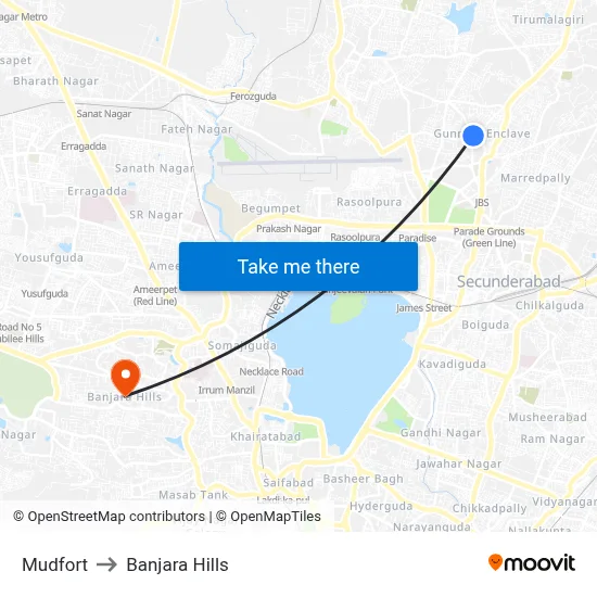 Mudfort Twd Hasmathpet to Banjara Hills map