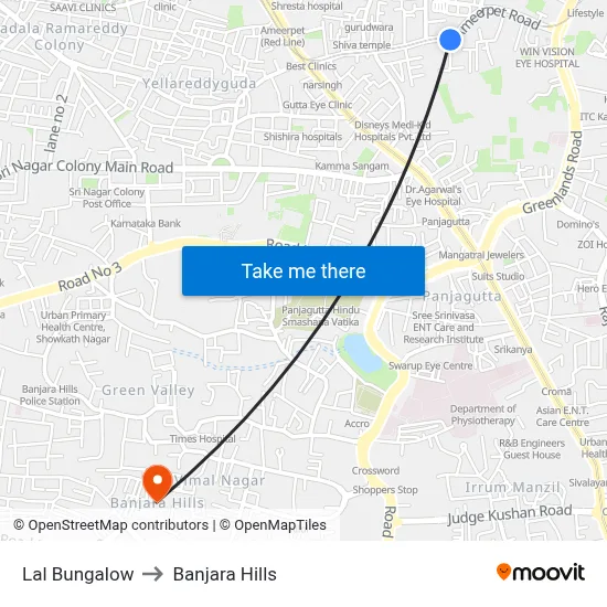 Lal Bunglow Twd Ameerpet to Banjara Hills map