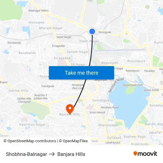 Shobhna-Balnagar to Banjara Hills map