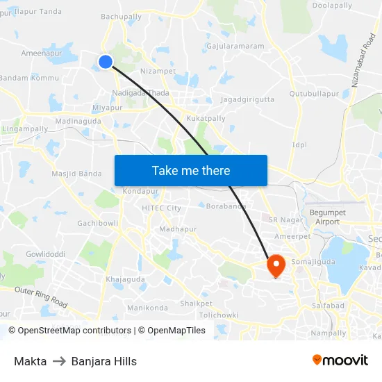 Makta Twd Gandi Maisamma to Banjara Hills map