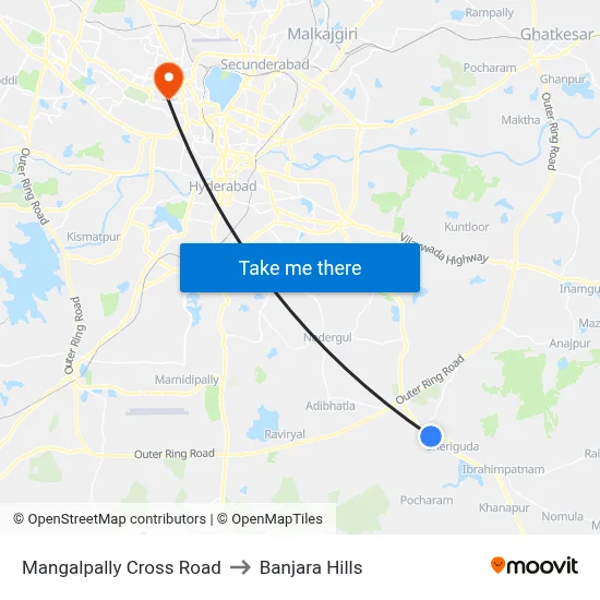 Mangalpally X Road Twd Ibrahimpatnam to Banjara Hills map