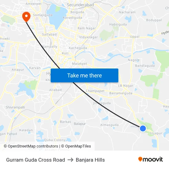 Gurramguda X Road Twd LB Nagar to Banjara Hills map