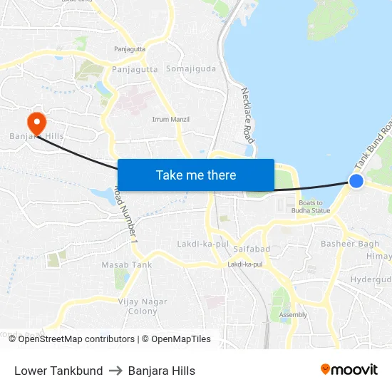 Lower Tankbund to Banjara Hills map