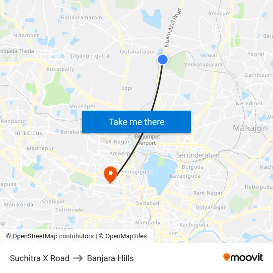 Suchitra X Road Twd Shapur to Banjara Hills map