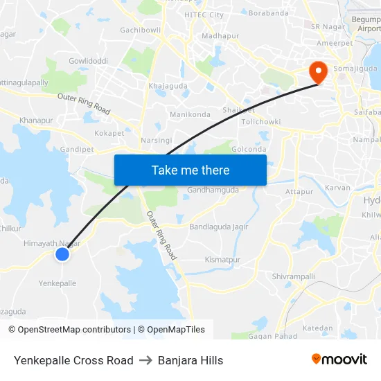 Yenkepalle Cross Road to Banjara Hills map