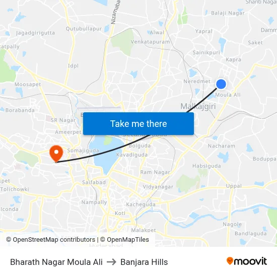 Bharath Nagar Twd Secunderabad to Banjara Hills map