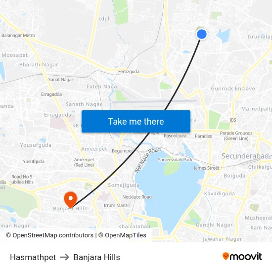 Hasmathpet Twd Secunderabad to Banjara Hills map