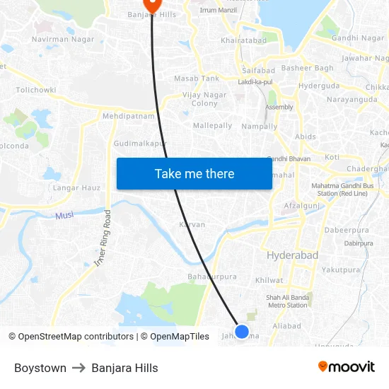 Boystown Twd Aramghar to Banjara Hills map