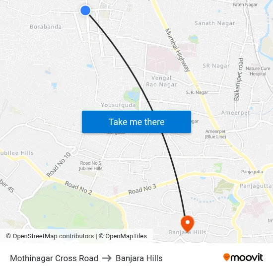 Mothinagar X Road Twd Erragadda to Banjara Hills map