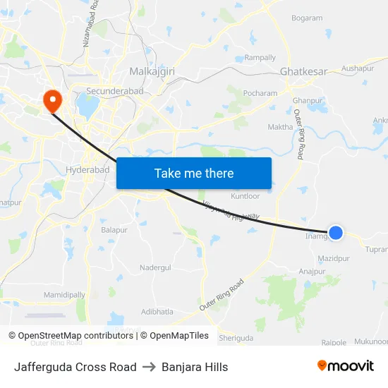 Jafferguda Cross Road to Banjara Hills map