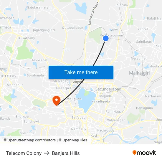 Telecom Colony to Banjara Hills map