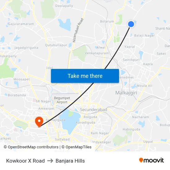 Kowkoor X Road to Banjara Hills map