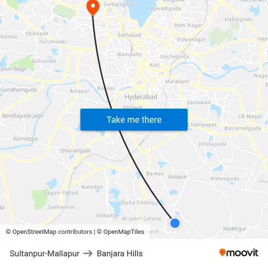Sultan Pur Twd Balapur X Road to Banjara Hills map