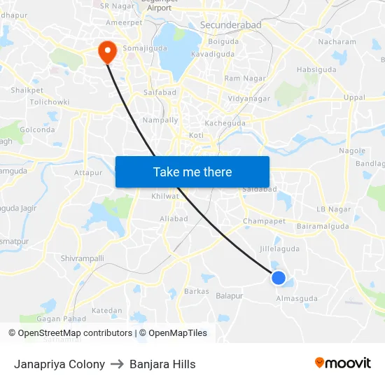 Janapriya Colony to Banjara Hills map