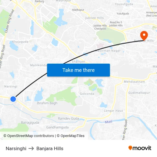 Narsinghi to Banjara Hills map