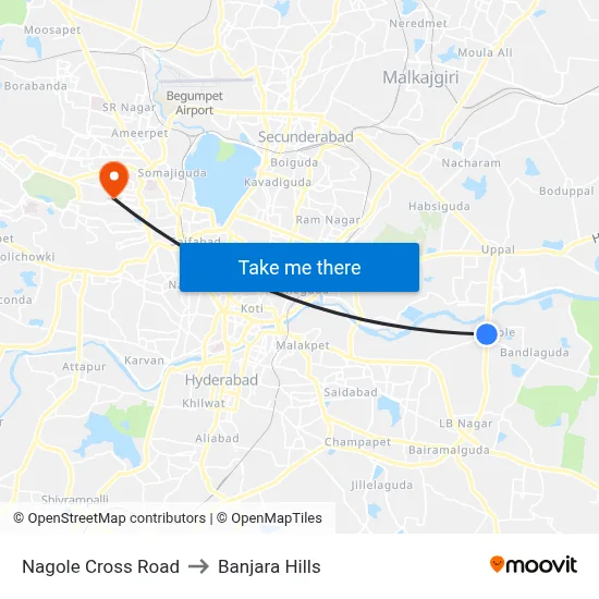 Nagole Cross Road to Banjara Hills map