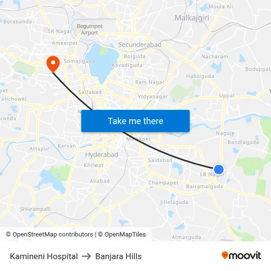 Kamineni Hospital to Banjara Hills map