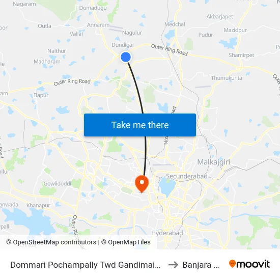 Dommari Pochampally Twd Gandimaisamma to Banjara Hills map