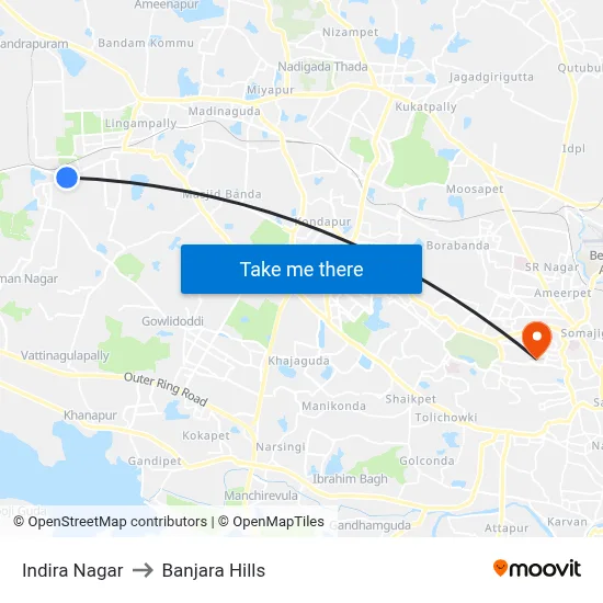 Indira Nagar to Banjara Hills map