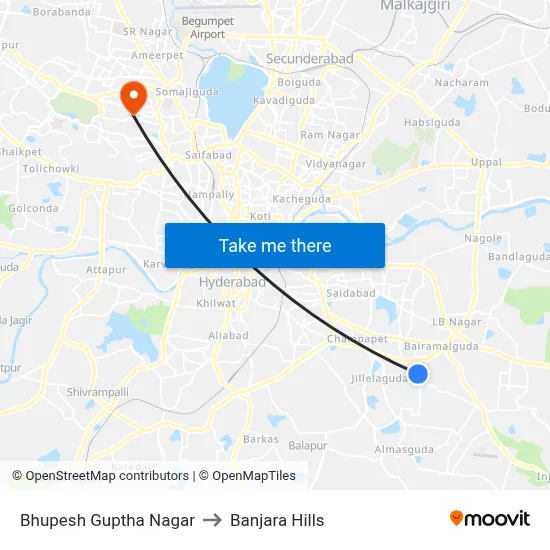 Bhupesh Guptha Nagar to Banjara Hills map