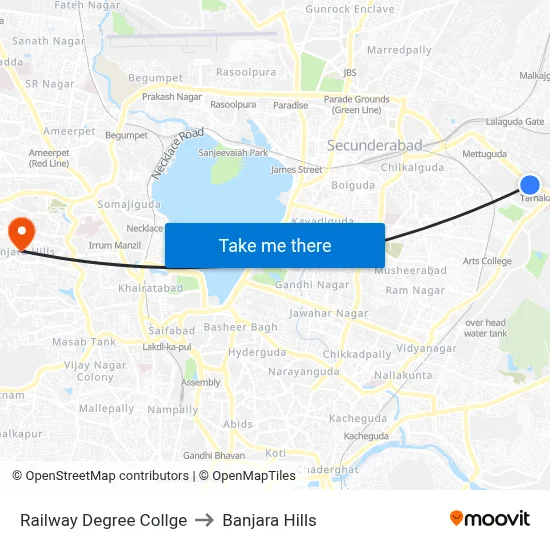 Railway Degree College Twd Secunderabad Rly Station to Banjara Hills map