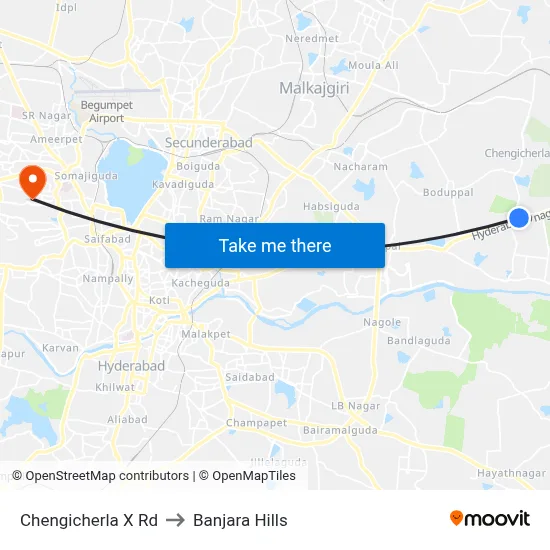 Chengicherla X Rd to Banjara Hills map