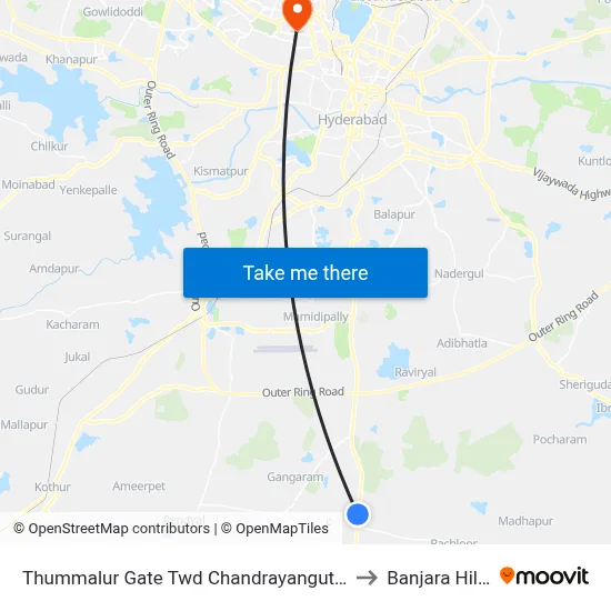 Thummalur Gate Twd Chandrayangutta to Banjara Hills map